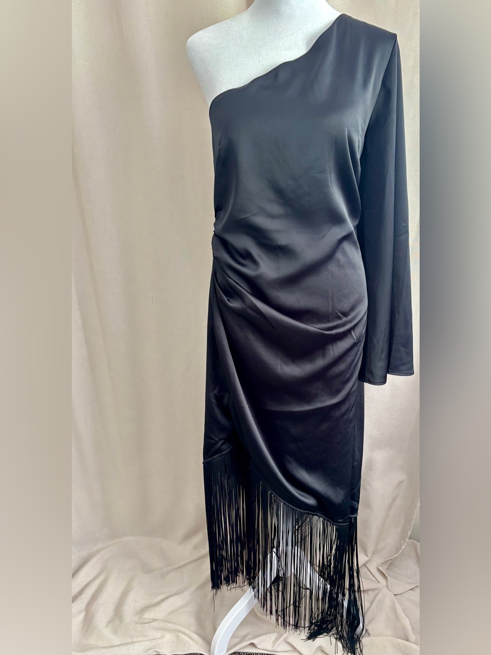 H&M Satin Fringe One-Sleeve Dress | Size M